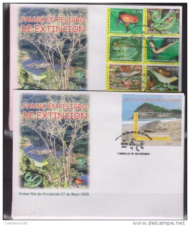 O) 2006 NICARAGUA, ENDANGERED WILDLIFE, DENDROBATES - FROG, DRYMOBIUS, COCHRANELIA, CAIMAN, FDC XF - Nicaragua