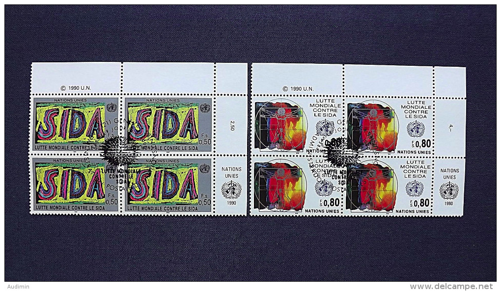 UNO-Genf 184/5 Eckrandviererblock ´B´, Oo/ESST, Weltweite Aidsbekämpfung - Used Stamps