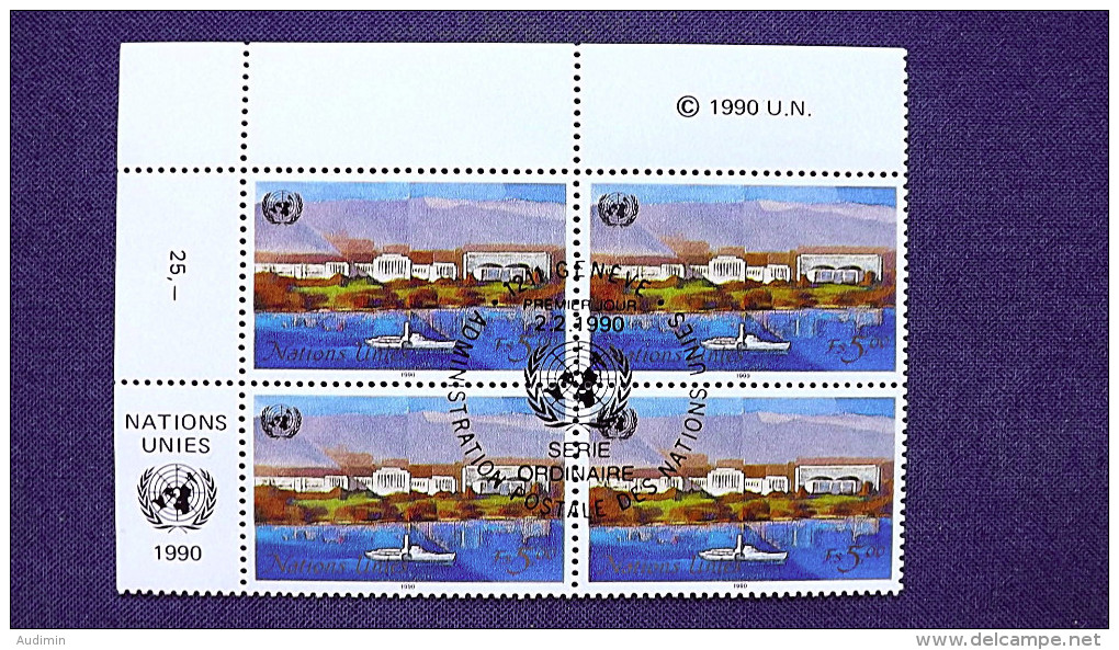 UNO-Genf 183 Eckrandviererblock ´A´, Oo/ESST, Palais Des Nations, Genf; Gemälde Von Guy Breniaux (*1946), Französischer - Used Stamps