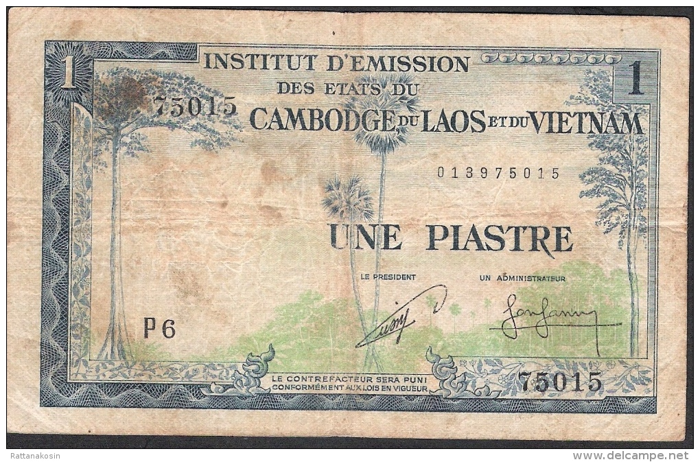 FRENCH INDOCHINA  P94  10 PIASTRES  1954 Cambodia Issue    FINE  Only 1 P.h. !! - Indocina