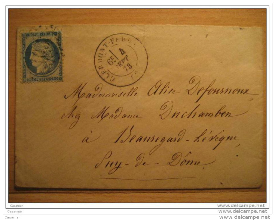 1873 CLERMONT FERRAN To Vertaizon Puy De Dome Puy-de-Dôme 25c Timbre Sello Stamp Sobre Cover Lettre France - 1871-1875 Ceres