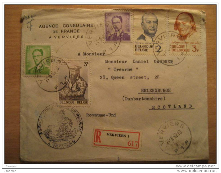 1962 Verviers Belgie Belgique Belgium Agence CONSULAIRE France To Helensburgh Scotland UK GB Cover - Covers & Documents