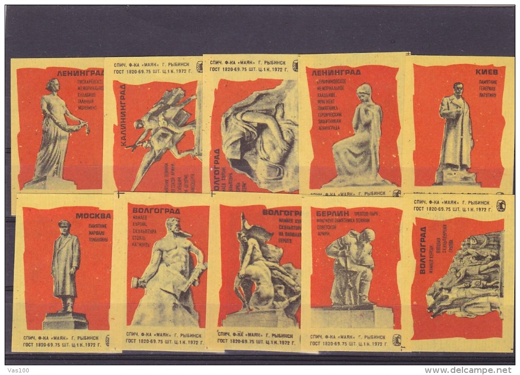 RUSSIA --- MATCHBOX LABELS -- 10 X  STATUE -- 1972 - Boites D'allumettes - Etiquettes