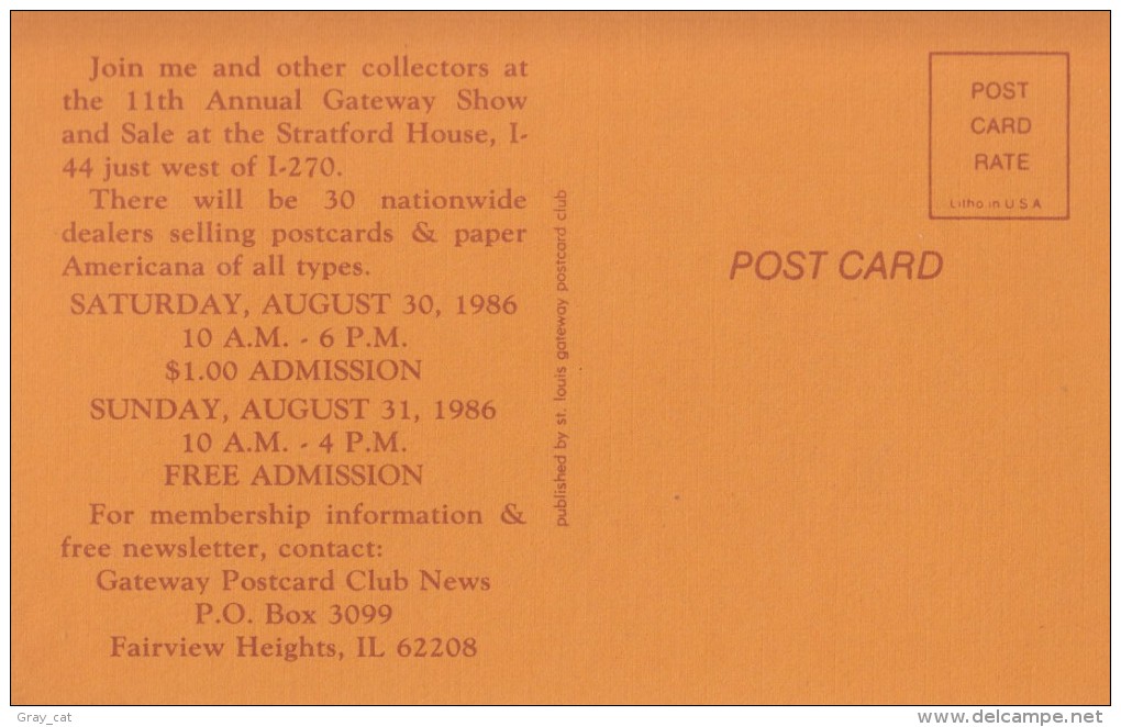 GATEWAY POSTCARD CLUB OF ST. LOUIS, 11th ANNUAL SHOW, 1986, Unused Postcard [16538] - Collector Fairs & Bourses