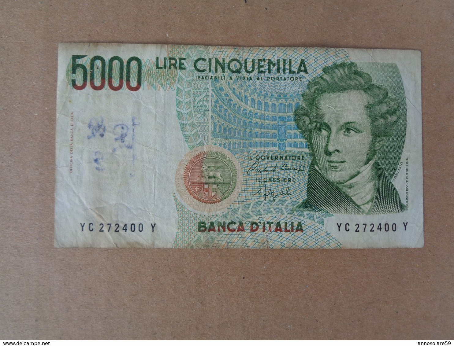 Banconota Bernini 5000 Lire Cinquemila Banca D'Italia - 5000 Lire