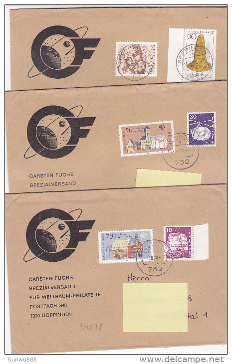 Lot 8 Enveloppes Cartsen Fuchs Spezialversand Für Weltraum-Philatelie 1977-1978 - Privatumschläge - Gebraucht