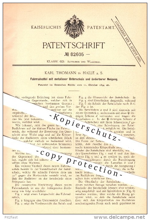 Original Patent - Karl Thomann , Halle / Saale , Verstellbarer Fahrradsattel , Sattel , Fahrrad , Fahrräder , Sattlerei - Historische Dokumente