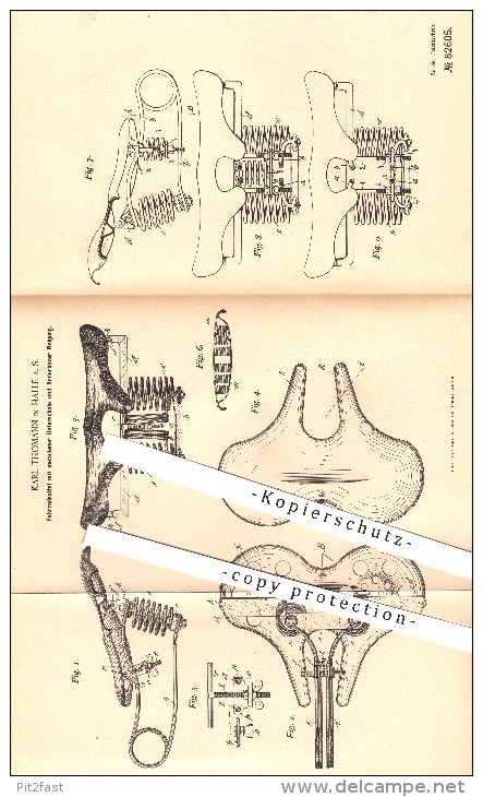 Original Patent - Karl Thomann , Halle / Saale , Verstellbarer Fahrradsattel , Sattel , Fahrrad , Fahrräder , Sattlerei - Historische Dokumente