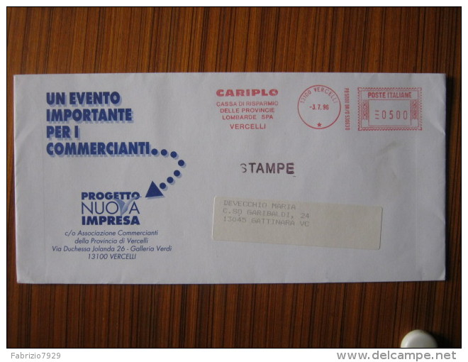 AM1 ITALIA METER STAMP AFFR. MECCANICA MONEY BANCA BANK BANQUE - 1996 VERCELLI CARIPLO PROVINCIE LOMBARDE - Macchine Per Obliterare (EMA)