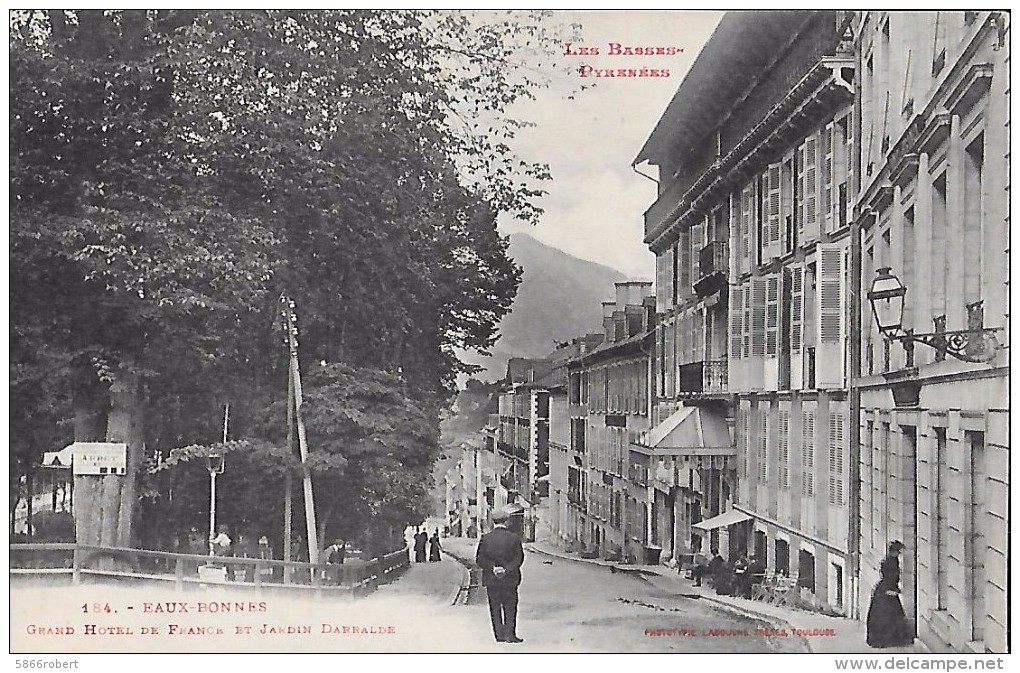 CARTE POSTALE ORIGINALE ANCIENNE : EAUX BONNES ; HOTEL DE FRANCE ; JARDIN DARRALDE ; ANIMEE ; PYRENEES ATLANTIQUES (64) - Eaux Bonnes