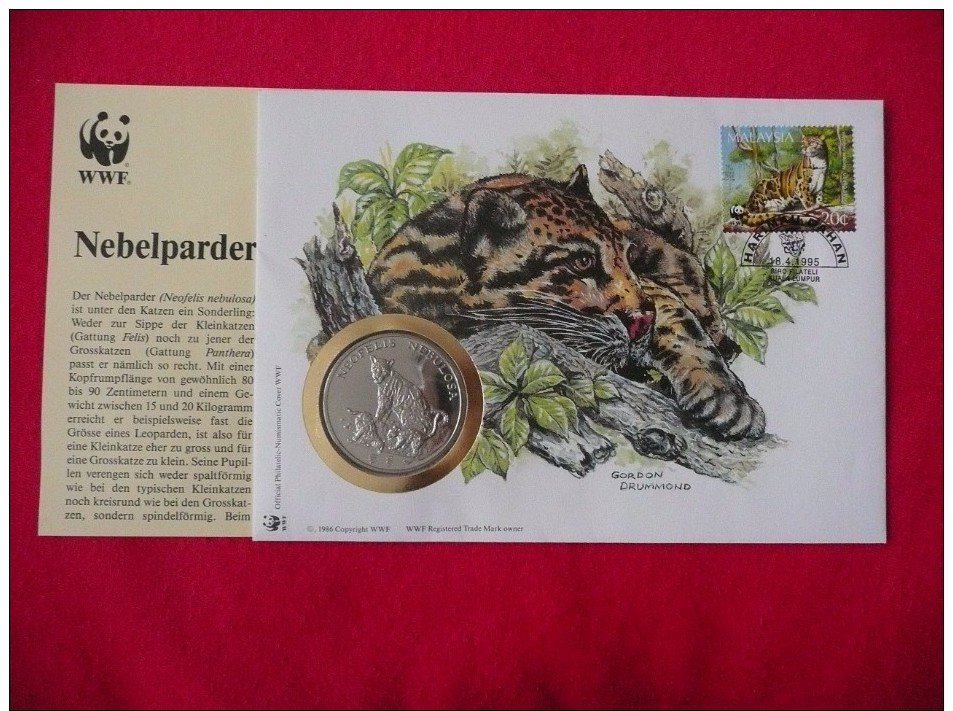 WWF Malaysia Clouded Leopard Nebelparder Panthere  Coin Cover Numisbrief Numiscover Envelope Medallion - Other & Unclassified