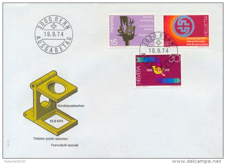 Switzerland 1974 FDC Swiss Constitution - Sports Foundation -  Federal Post - FDC