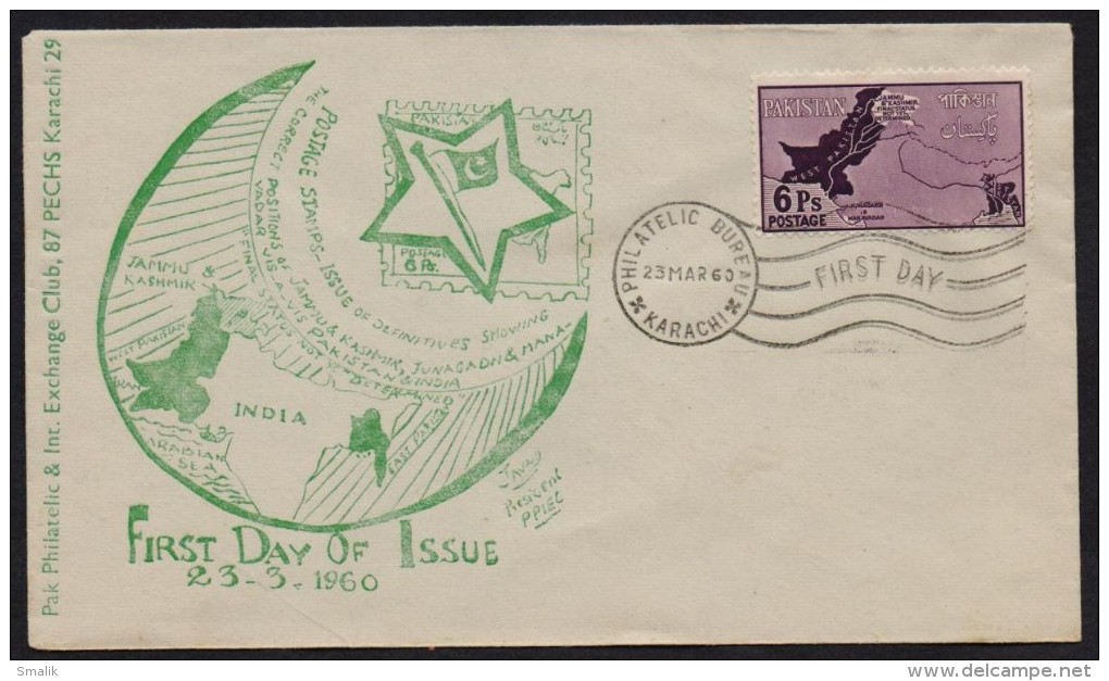 PAKISTAN 1960 FDC - Jammu And Kashmir Map, Definitive Stamp On First Day Cover - Pakistan