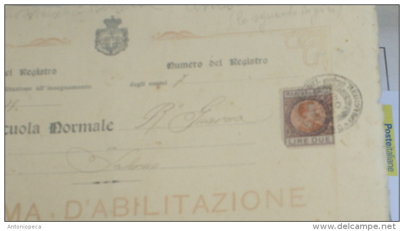 ITALIA REGNO 1920 - DIPLOMA DI ABILITAZIONE  DELLA REGIA SCUOLA NORMALE DI   MAGISTERO DI SALERNO - Diplomi E Pagelle