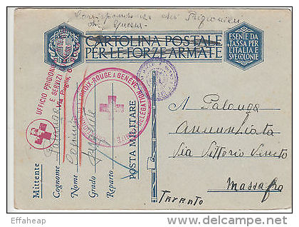 Italy: Prisoner Of War Postcard To Massafara, Taranto, With Red Cross Cachet - Militaria