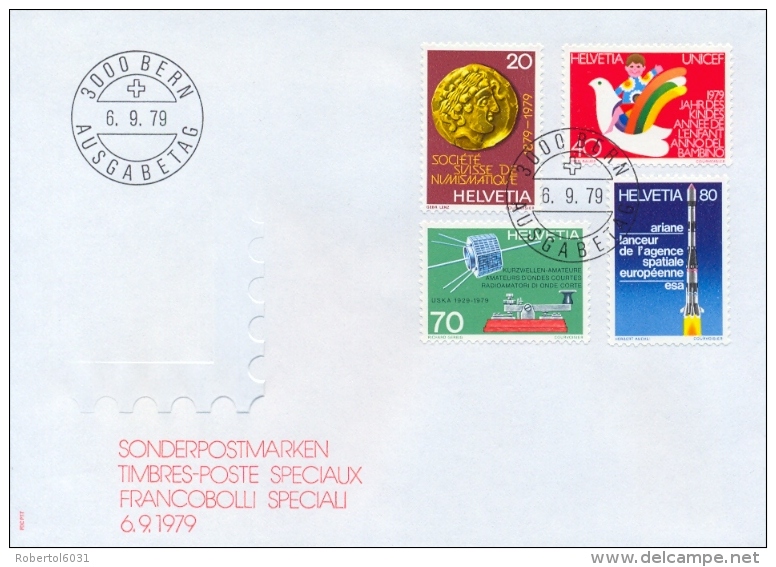 Switzerland 1979 FDC Numismatic Society - Child Year - Radio Amateurs - European Space Agency - FDC