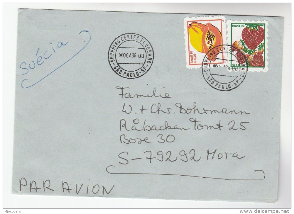 ELDORADO SHOPPING CENTER - 2000 Air Mail BRAZIL COVER Stamps FRUIT STRAWBERRY Sao Paulo , Food - Covers & Documents