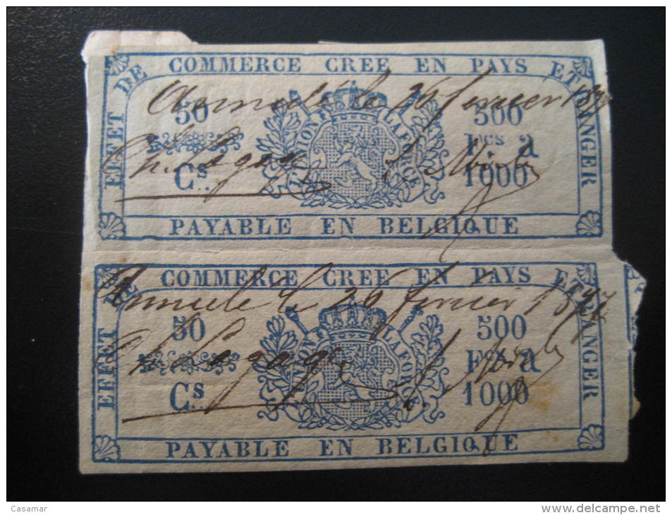 1877 50c X2 Effet De Commerce Etranger Timbre Revenue Fiscal Tax Postage Due Official BELGIUM Belgique Belgie - Francobolli