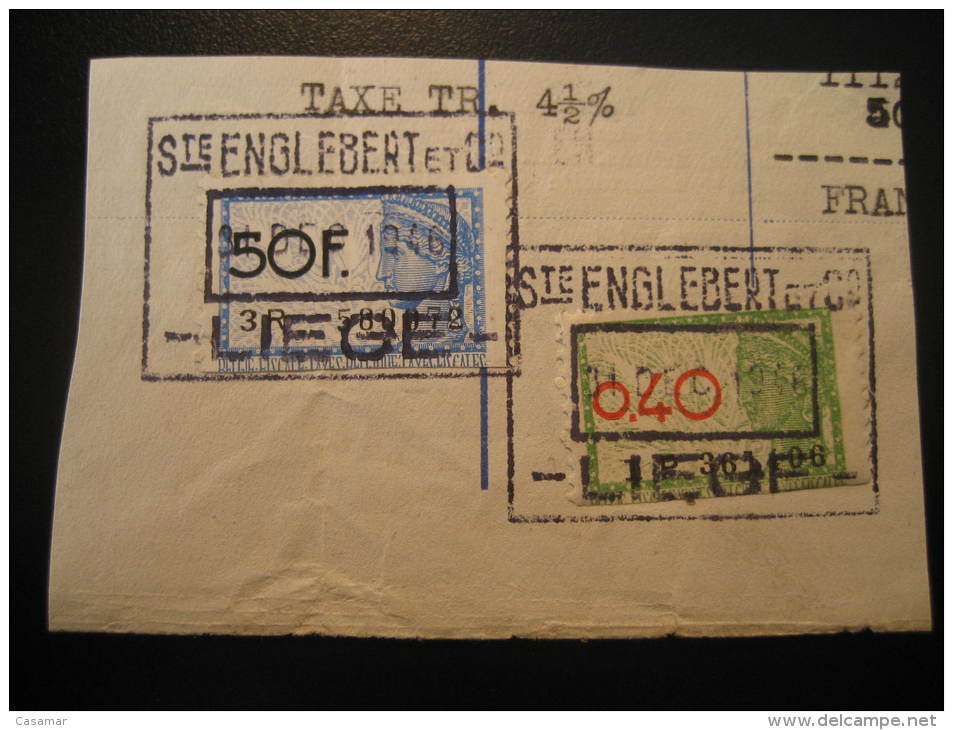 LIEGE 1946 50F + 0,40 On Piece Fragment Fiscales Timbre Revenue Fiscal Tax Postage Due Official BELGIUM Belgique Belgie - Documents