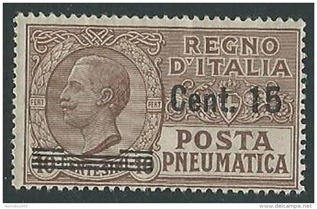 1924-25 REGNO POSTA PNEUMATICA SOPRASTAMPATO 15 SU 10 CENT MNH ** - M3-2 - Pneumatic Mail