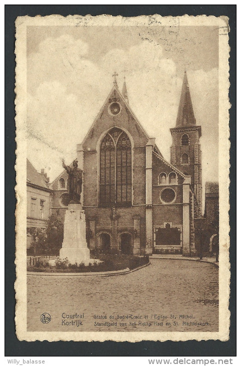 CPA KORTRIJK - COURTRAI - Statue Du Sacré Coeur Et Eglise St Michel - Nels  // - Kortrijk