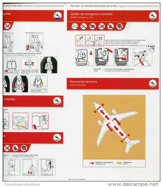 Lote TSA49, Colombia, Avianca, Embraer E190, Tarjeta De Seguridad, Safety Card - Fichas De Seguridad