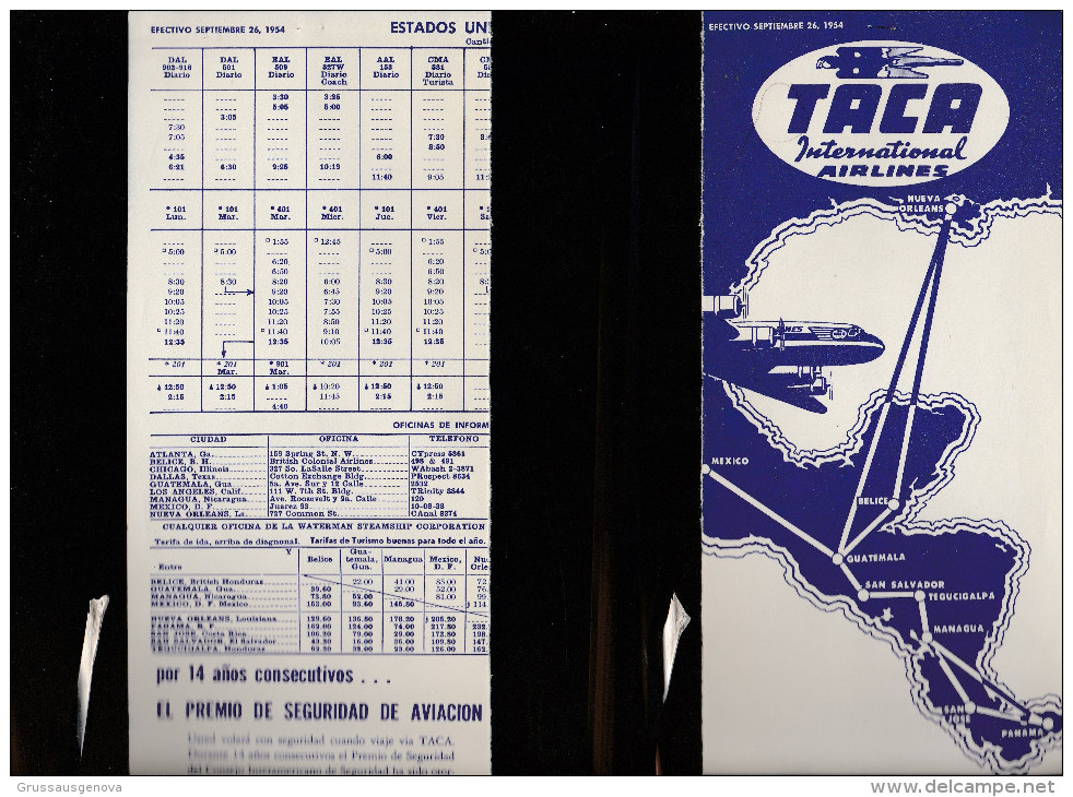 DOC2) TACA INTERNATIONAL AIRLINES  HALF TIMETABLE 1954 HALF ONLY TIMETABLE - Other & Unclassified