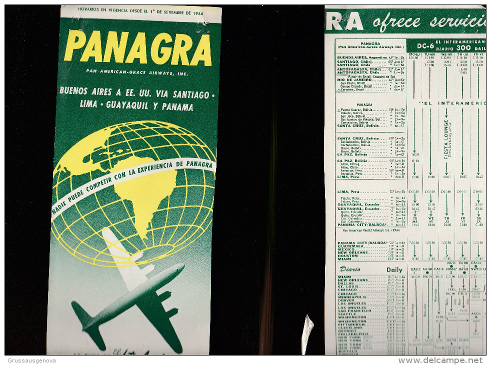 DOC2) PANAGRA PAN AMERICAN GRACE AIRWAYS HALF TIMETABLE 1954 HALF ONLY TIMETABLE - Altri & Non Classificati