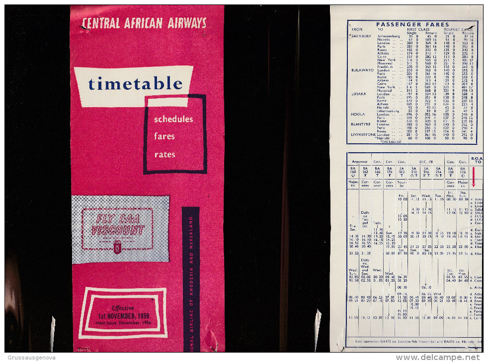 DOC2) CENTRAL AFRICAN AIRWAYS HALF TIMETABLE 1958 HALF ONLY TIMETABLE - Other & Unclassified