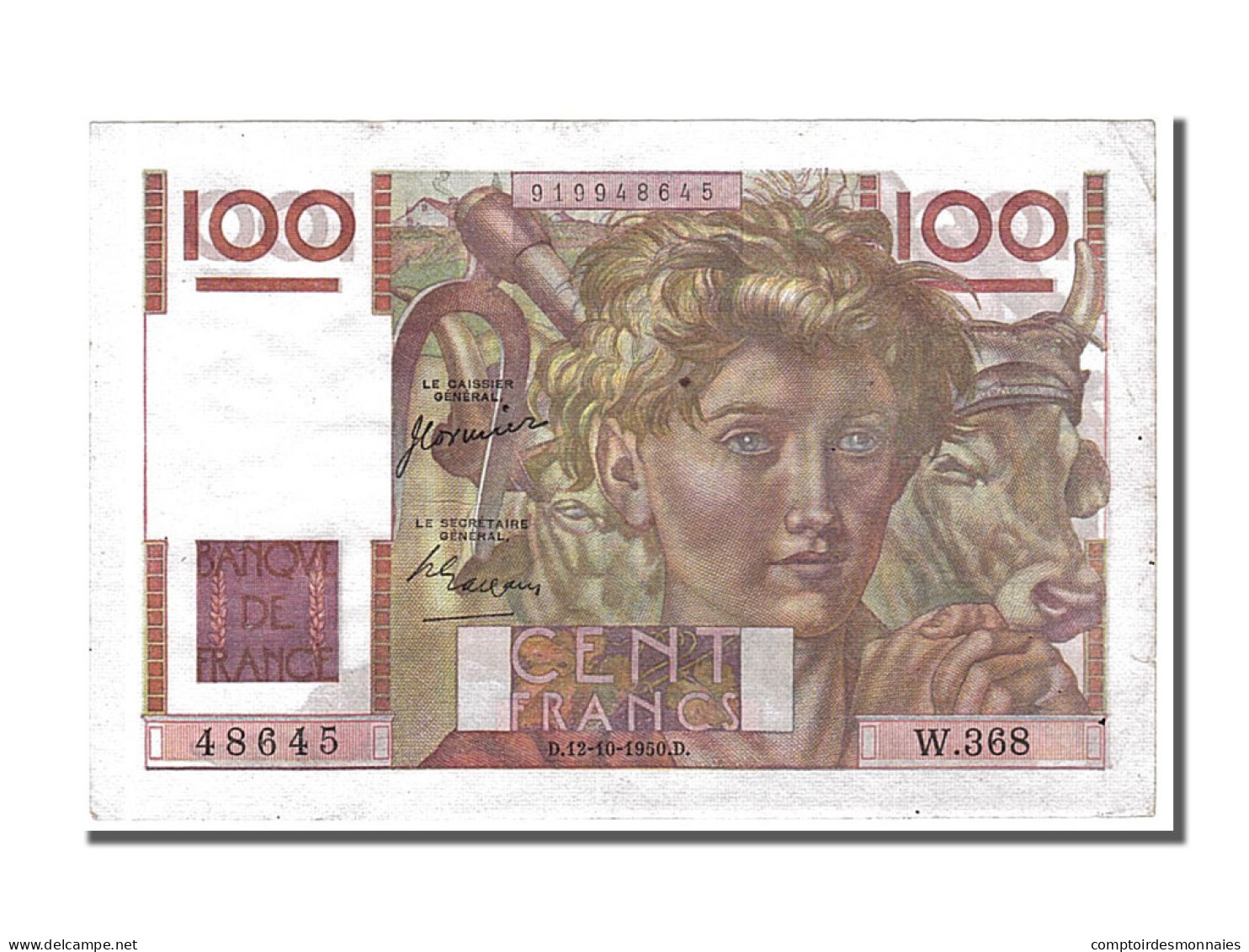 Billet, France, 100 Francs, 100 F 1945-1954 ''Jeune Paysan'', 1950, 1950-10-12 - 100 F 1945-1954 ''Jeune Paysan''