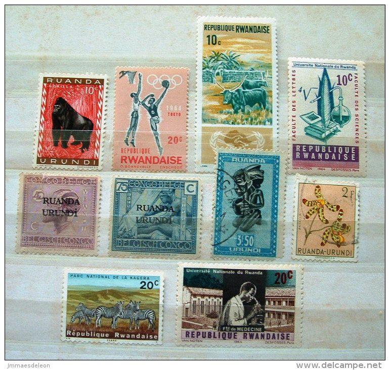 Ruanda-Urundi + Rwanda 1925 - 1965- Chemistry Gorilla Hair Dress Wood Carving Flowers University Zebra - Oblitérés