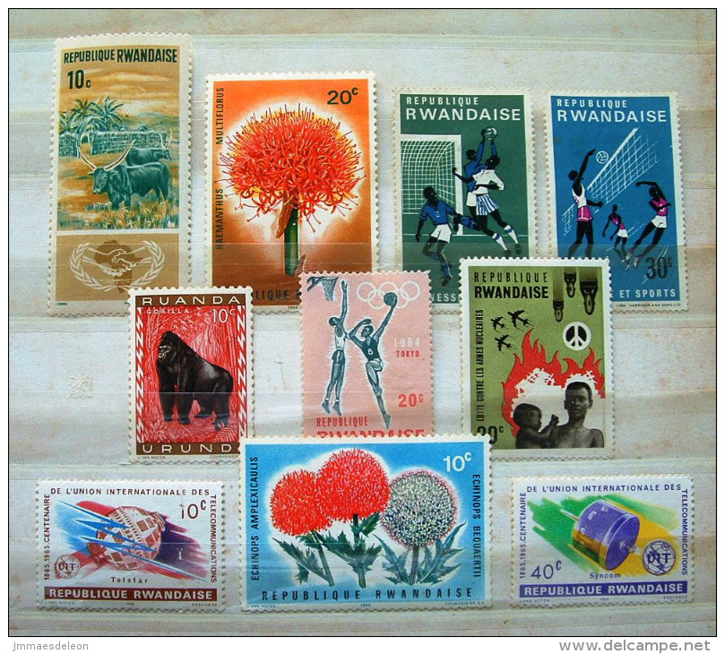 Ruanda-Urundi + Rwanda 1959 - 1966 Gorilla Flowers Buffalo Football Soccer Volley Basket Nuclear Peace Satellites - Used Stamps