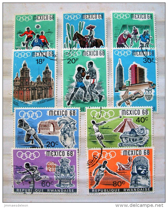 Rwanda 1968 Olympics Mexico Football Cactus Hockey Church Boxing Music - Used Stamps