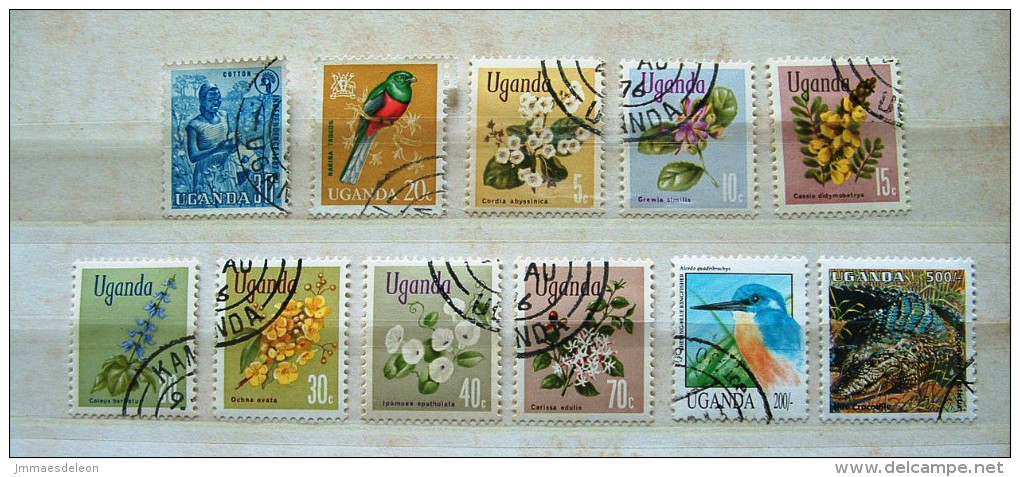 Uganda 1962 - 1995 Cotton Birds Flowers Kingfisher Crocodile - Oeganda (1962-...)