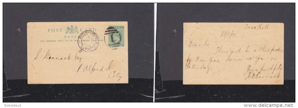 Natal: Edward VII, 1/2d Postal Card, Used BONC "1" + PIETERMARITZBURG JA 2  04 To Port Alfred - Natal (1857-1909)