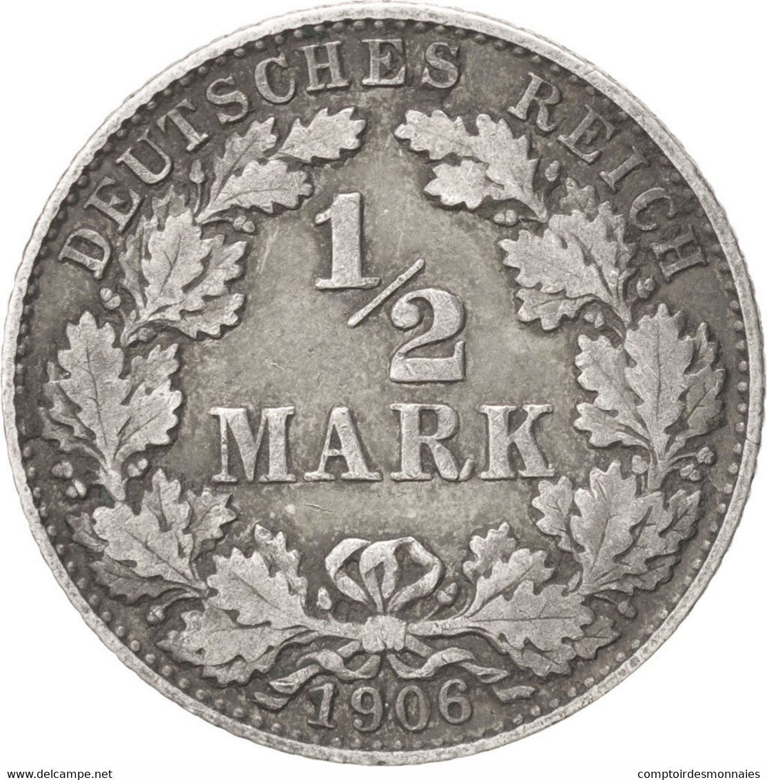 Monnaie, GERMANY - EMPIRE, 1/2 Mark, 1906, Munich, TTB, Argent, KM:17 - 1/2 Mark