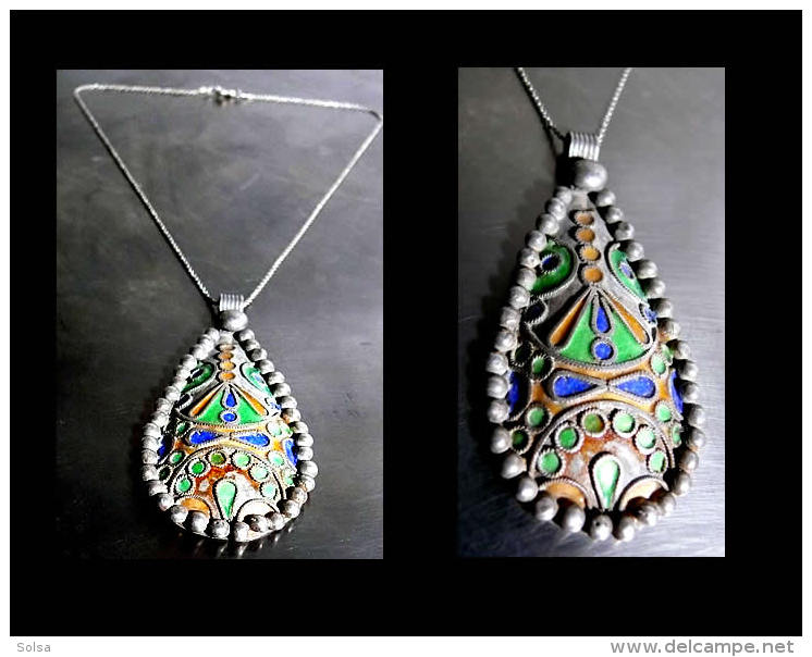 Ancien Collier émaillé De Tiznit / Vintage Moroccan Enammelled Silver Necklace - Colliers/Chaînes