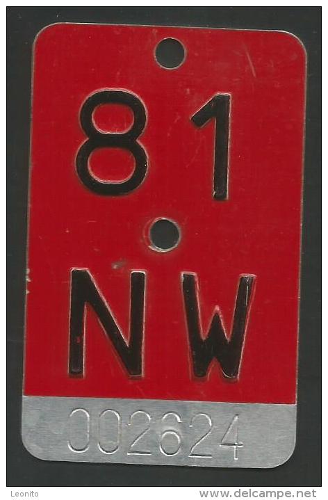 Velonummer Nidwalden NW 81 - Plaques D'immatriculation