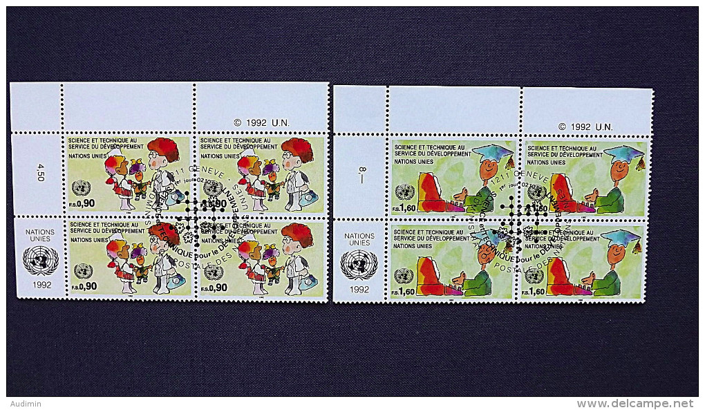 UNO-Genf 221/2 Eckrandviererblock ´A´, Oo/ESST, Kommission Für Wissenschaft Und Technologie Im Dienste Der Entwicklung - Used Stamps