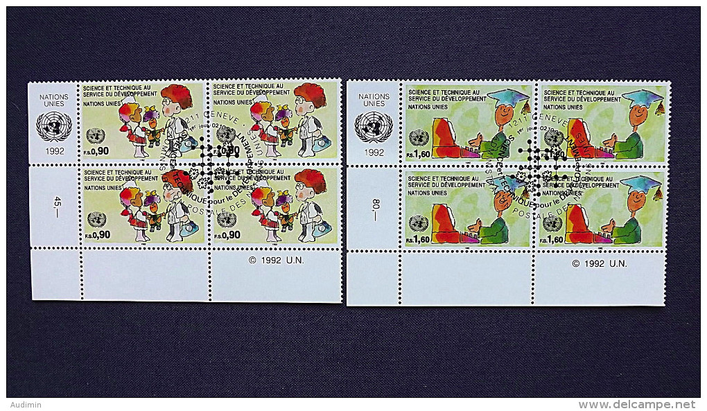 UNO-Genf 221/2 Eckrandviererblock ´C´, Oo/ESST, Kommission Für Wissenschaft Und Technologie Im Dienste Der Entwicklung - Used Stamps