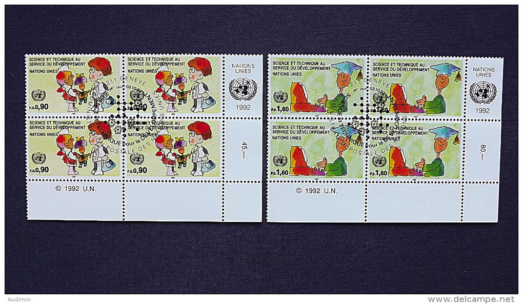 UNO-Genf 221/2 Eckrandviererblock ´D´, Oo/ESST, Kommission Für Wissenschaft Und Technologie Im Dienste Der Entwicklung - Used Stamps