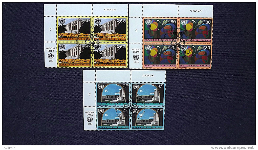 UNO-Genf 256/8 Eckrandviererblock ´A´, Oo/ESST, Die Schöpfung (Detail); Wandteppich Von Oili Mäki (1925-2011) - Used Stamps
