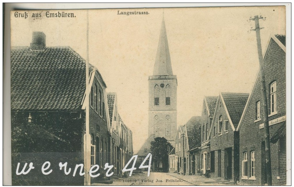 Emsbüren V. 1906 Langestrasse Mit Geschäft Und Kirche  (24928-01) - Lingen