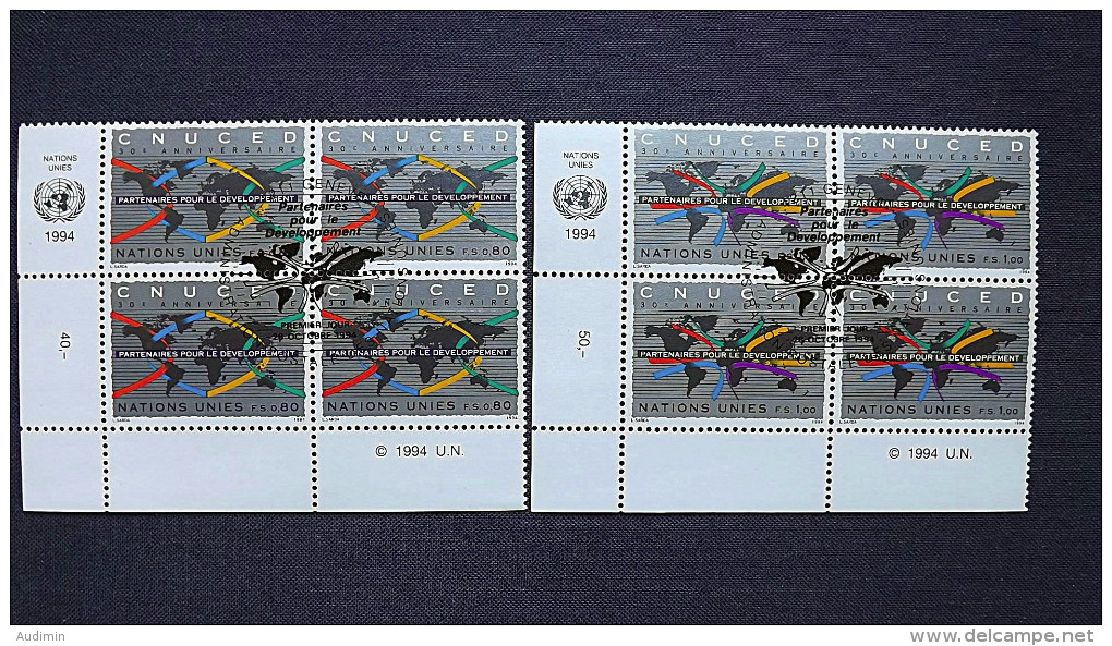 UNO-Genf 259/60 Eckrandviererblock ´C´, Oo/ESST, 30 Jahre Konferenz Der UNO Für Handel Und Entwicklung (UNCTAD) - Used Stamps