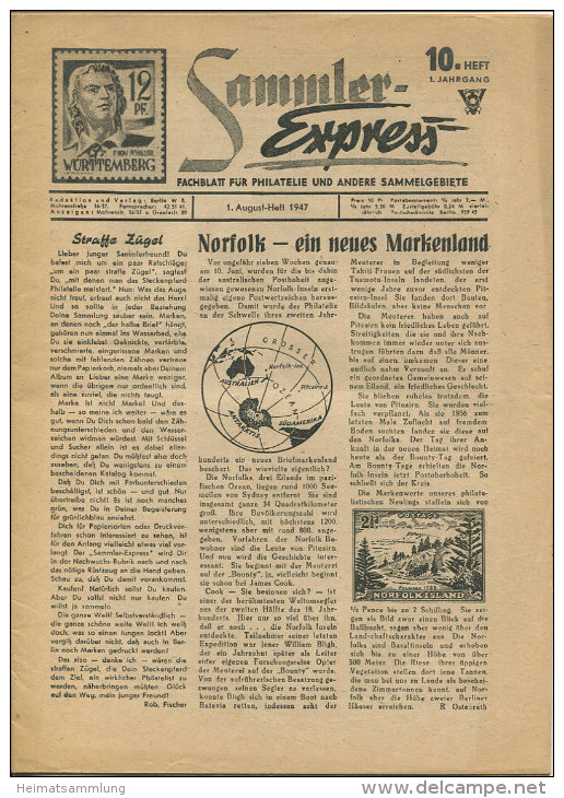 Sammler-Express - Fachblatt Für Philatelie Und Andere Sammelgebiete 10. Heft 1. Jahrgang August 1947 - Duits (vanaf 1941)