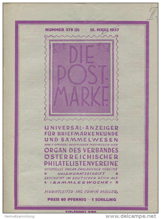 Die Post-Marke - Universal-Anzeiger Für Briefmarkenkunde - Verband Der Österreichischen Philatelisten Vereine - März 193 - Alemán (hasta 1940)