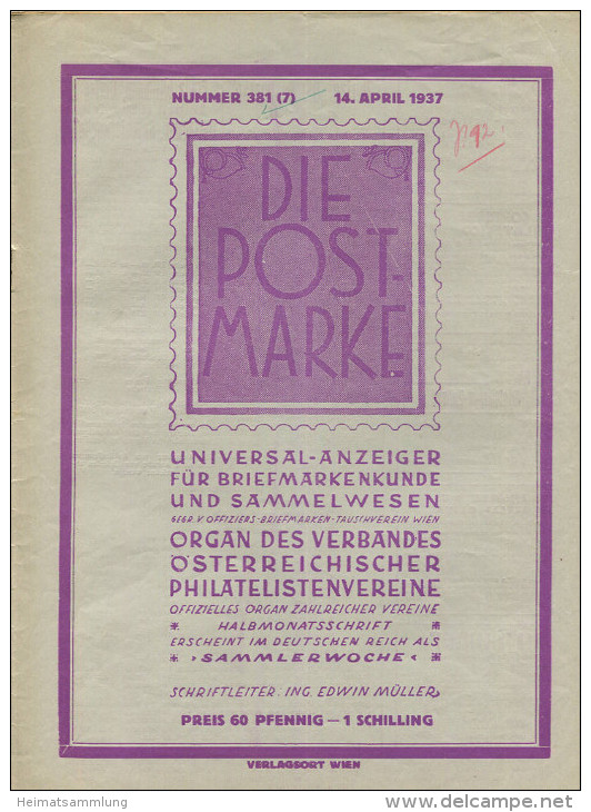 Die Post-Marke - Universal-Anzeiger Für Briefmarkenkunde - Verband Der Österreichischen Philatelisten Vereine - April 19 - Alemán (hasta 1940)