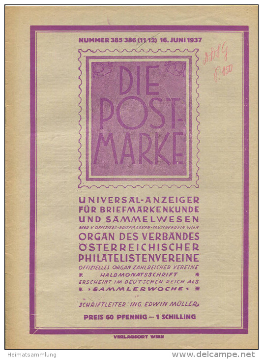 Die Post-Marke - Universal-Anzeiger Für Briefmarkenkunde - Verband Der Österreichischen Philatelisten Vereine - Juni 193 - Duits (tot 1940)