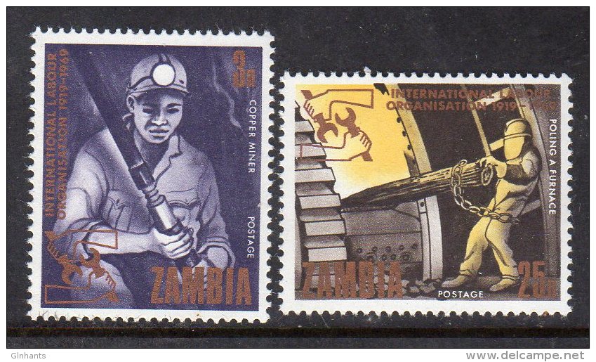 ZAMBIA - 1969 INTERNATIONAL LABOUR ORGANISATION ILO MINING SET (2V) FINE MNH ** SG 145-146 - ILO