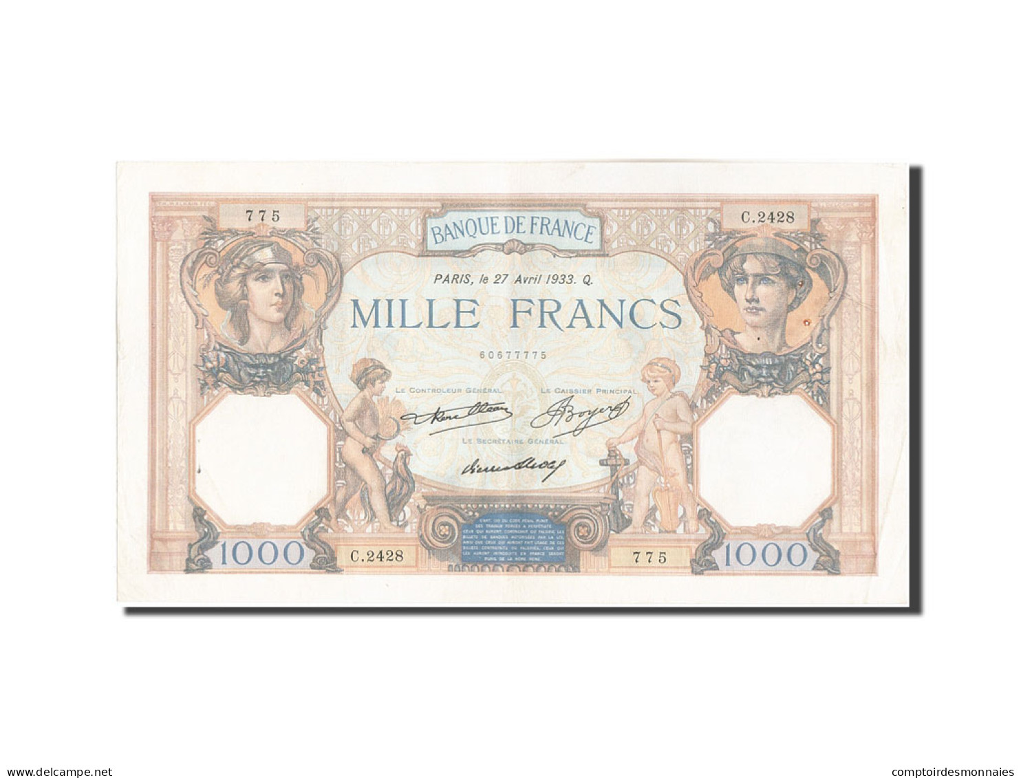 Billet, France, 1000 Francs, 1 000 F 1927-1940 ''Cérès Et Mercure'', 1933 - 1 000 F 1927-1940 ''Cérès Et Mercure''